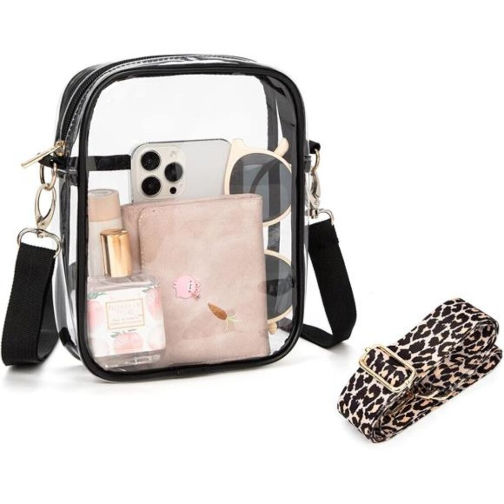 Clear Crossbody Bag, Stadium-Approved PVC Clear Purse, Transparent Messenger